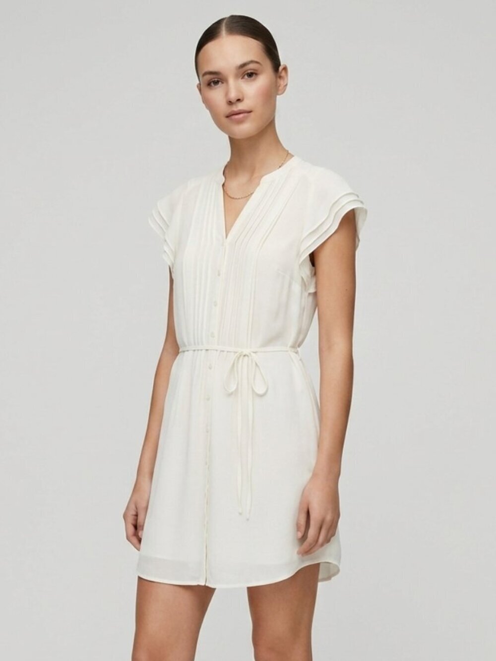 H&M Ivory Pleated Flutter Sleeve Mini Dress